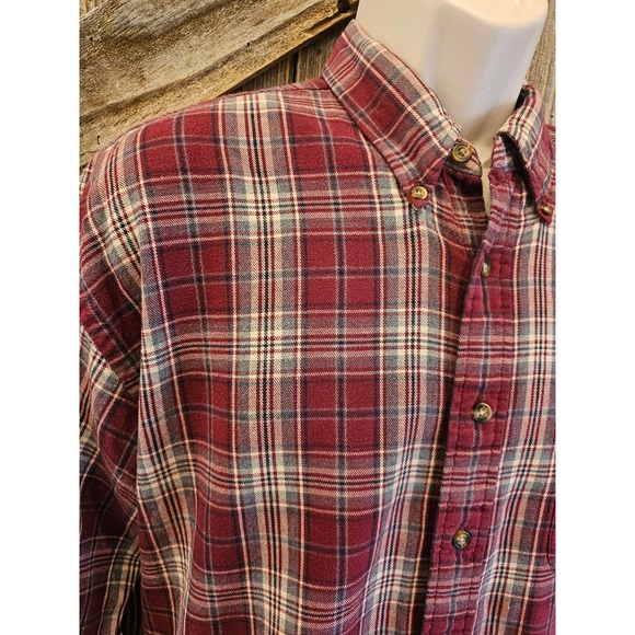 GH bass maroon plaid light flannel button up large L EUC ^* - Picture 2 of 7